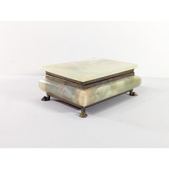 Italian Rectangular Green Onyx Marble Storage Box with Brass hardware and feet - Picture 6 of 15